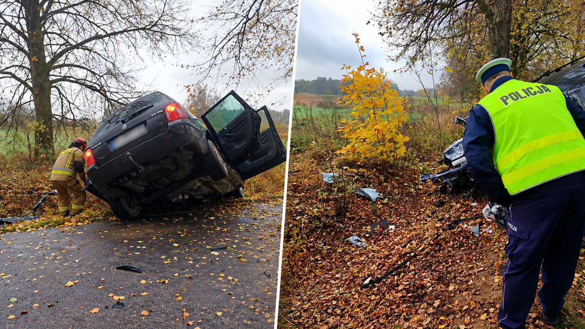 Śmiertelny wypadek na granicy powiatów. Zjechał z drogi i uderzył w drzewo